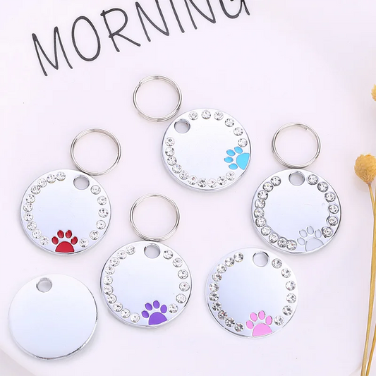 🐾 Personalized Glitter & Crystal Pet ID Tags – Custom Engraved