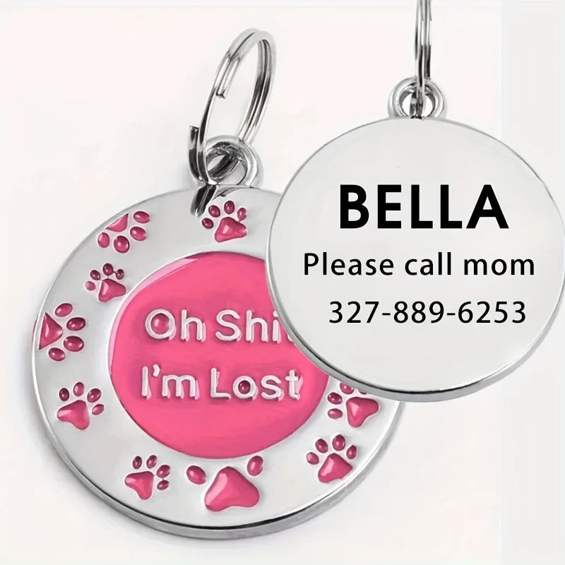 🐾 Funny Dog ID Tag – “Oh Sh*t I’m Lost” Custom Engraved Pet Name & Phone Number Tag