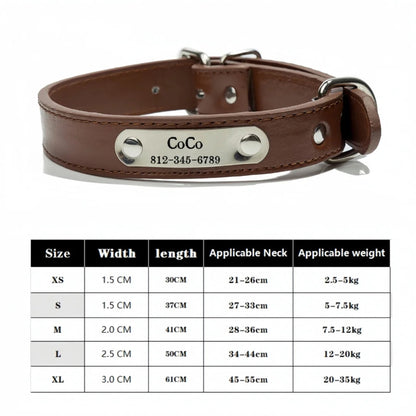 🐾 Personalized Leather Dog Collar with Custom Engraved ID Tag – Adjustable for Small, Medium & Large Dogs