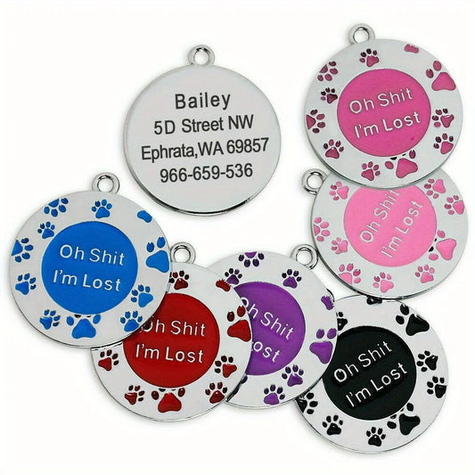 🐾 Funny Dog ID Tag – “Oh Sh*t I’m Lost” Custom Engraved Pet Name & Phone Number Tag