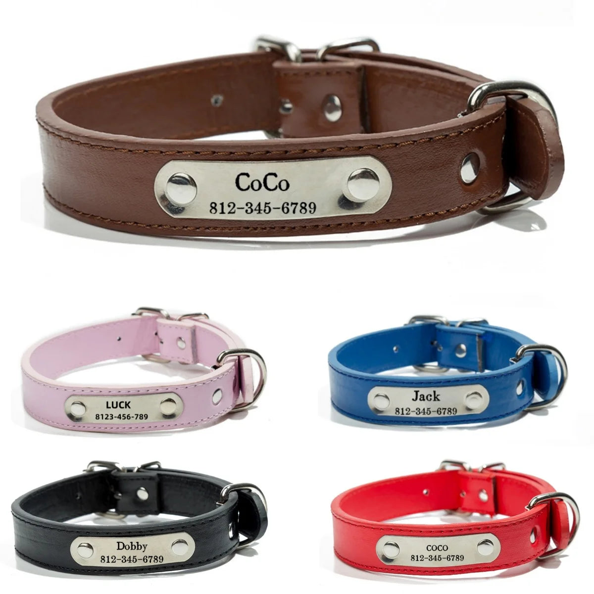 🐾 Personalized Leather Dog Collar with Custom Engraved ID Tag – Adjustable for Small, Medium & Large Dogs