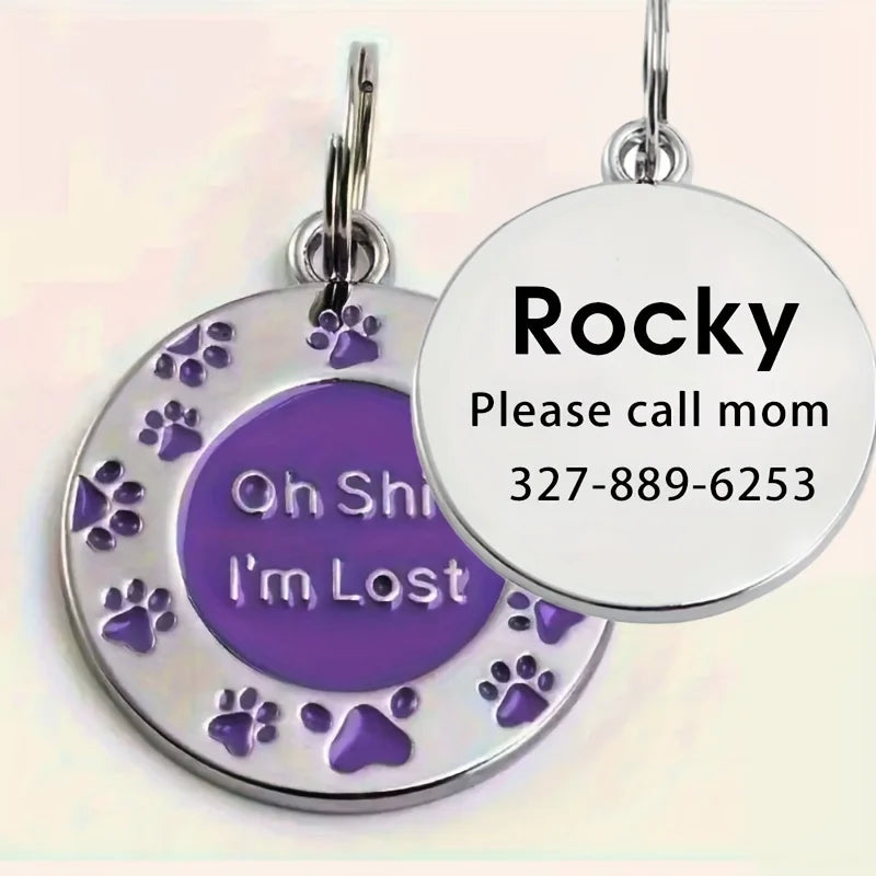 🐾 Funny Dog ID Tag – “Oh Sh*t I’m Lost” Custom Engraved Pet Name & Phone Number Tag
