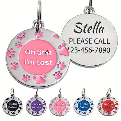 🐾 Funny Dog ID Tag – “Oh Sh*t I’m Lost” Custom Engraved Pet Name & Phone Number Tag
