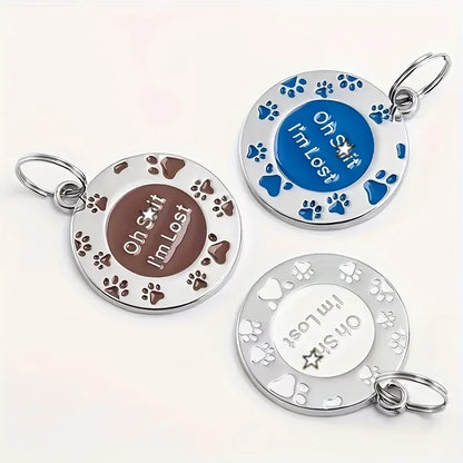 🐾 Funny Dog ID Tag – “Oh Sh*t I’m Lost” Custom Engraved Pet Name & Phone Number Tag